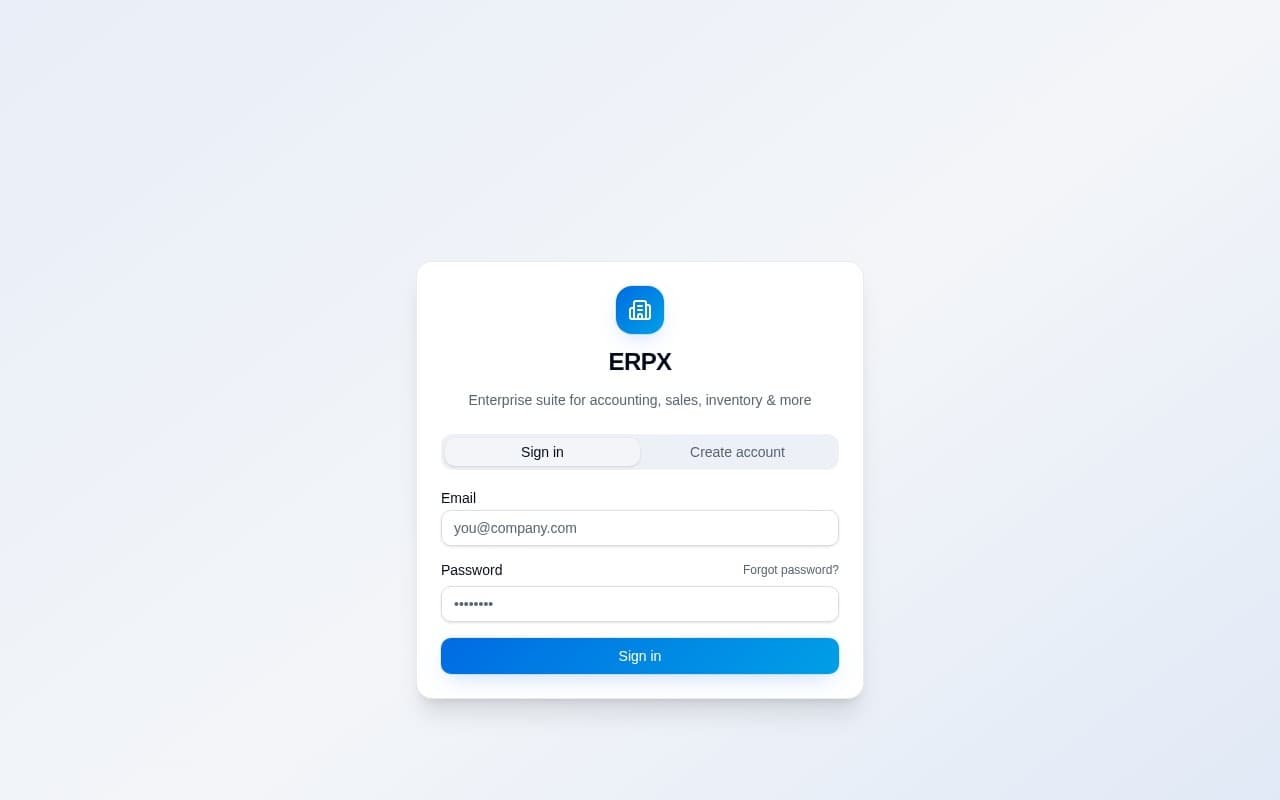 ERPX sign-in screen
